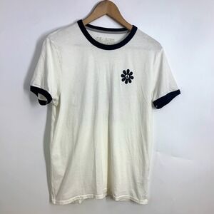 Volcom Womens White Black Flower Peace Sign Ringer T‎ Shirt Size XS